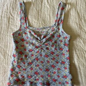 American Eagle Outfitters Light Blue Floral Rib-Knit Tank